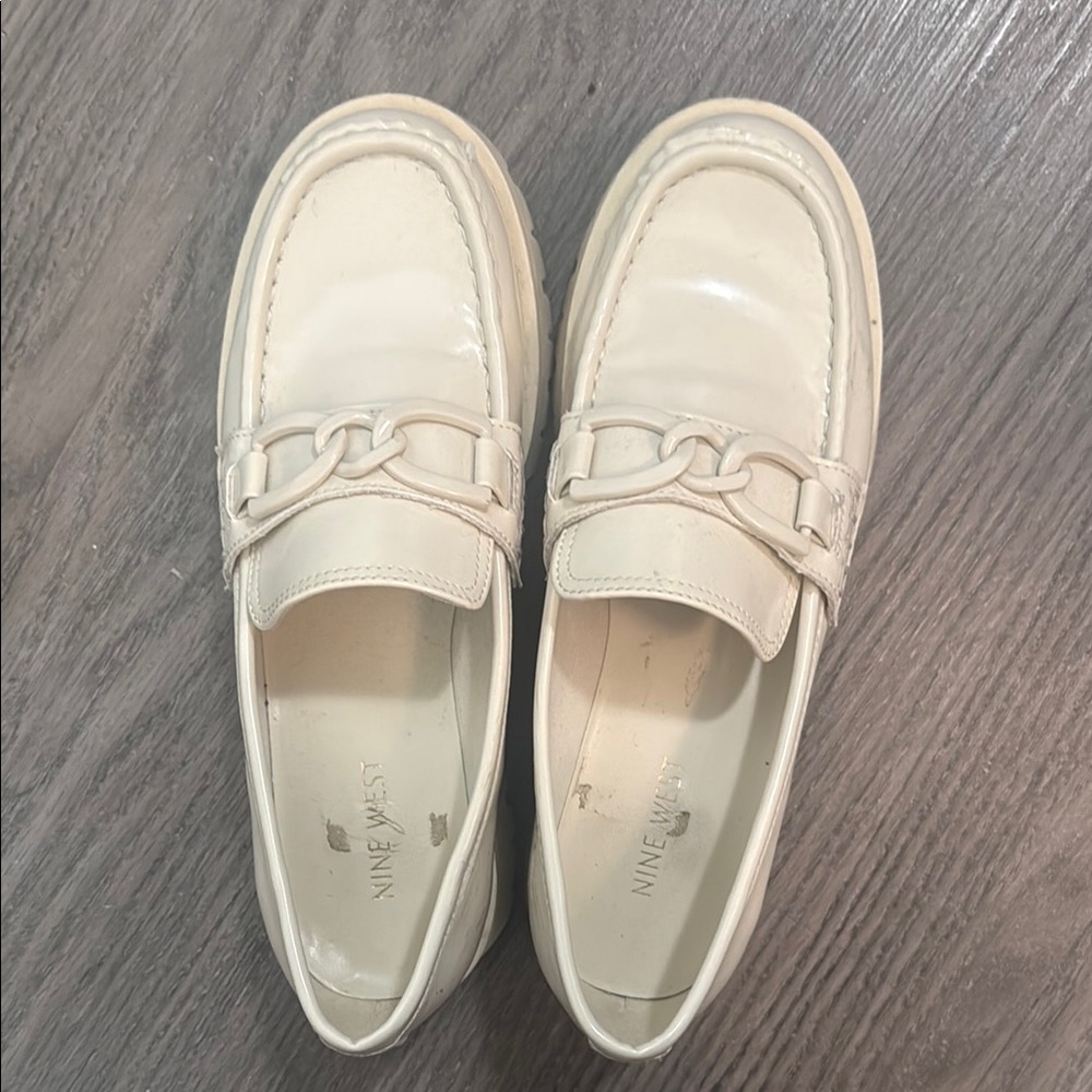 Nine West Off-White Loafers with Chain Detail